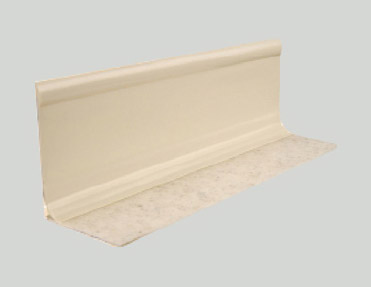 An image of a beige plastic shelf with aluminium skirting.