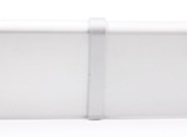 A white rectangular object with a white band, made of aluminium skirting.
