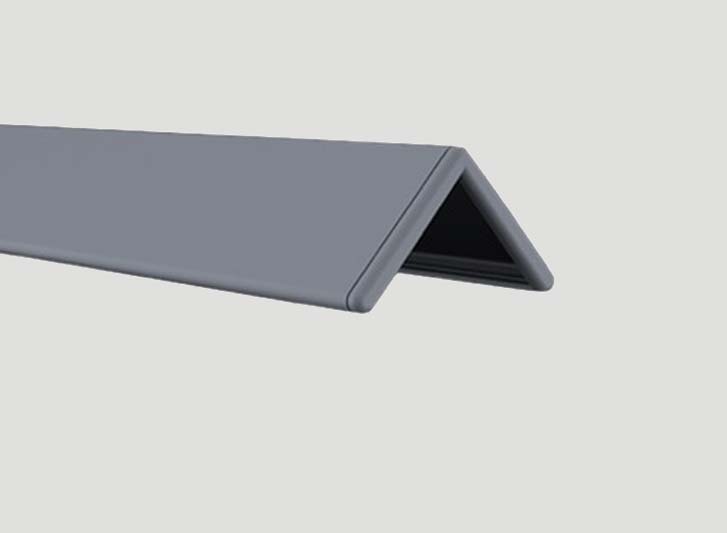 A gray triangle shaped shelf on a white background available for purchase.