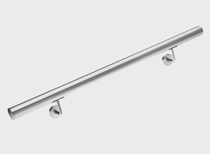 A stainless steel bar on a white background.